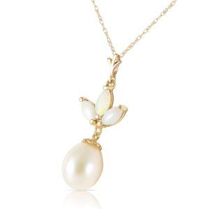14K. SOLID GOLD NECKLACE WITH PEARL & OPALS (Yellow Gold)